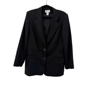 Lands End Wool Blazer Womens Size 12 Black Office Career Chic Business Casual